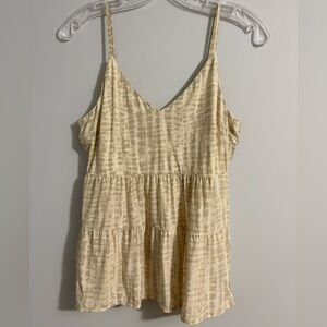 Old Navy Women’s Tank Top Small Tan Print Smocked Tiered Baby Doll Boho